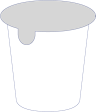 Ein weißer Becher mit einem grauen Deckel.