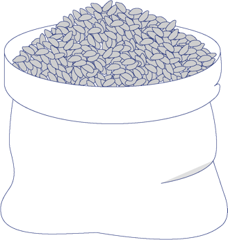 Ein gezeichneter Sack voller Reiskörner.