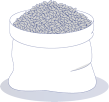 Illustration einer Milchkanne, Milchpulver und Reissack