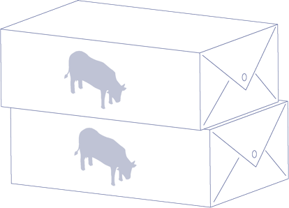 Zwei übereinander gestapelte Butterpackungen mit Kuh-Silhouetten darauf.