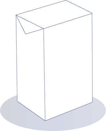 Weiße, rechteckige UHT Packung mit einer abgeschrägten oberen Ecke, auf einem grauen ovalen Schatten.