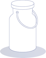 Illustration einer Milchkanne, Milchpulver und Reissack