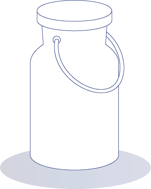 Illustration eines Milchkännchens mit Henkel und Deckel.
