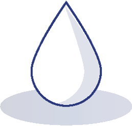 Eine stilisierte blaue Wassertropfen-Illustration mit einem Schatten darunter.